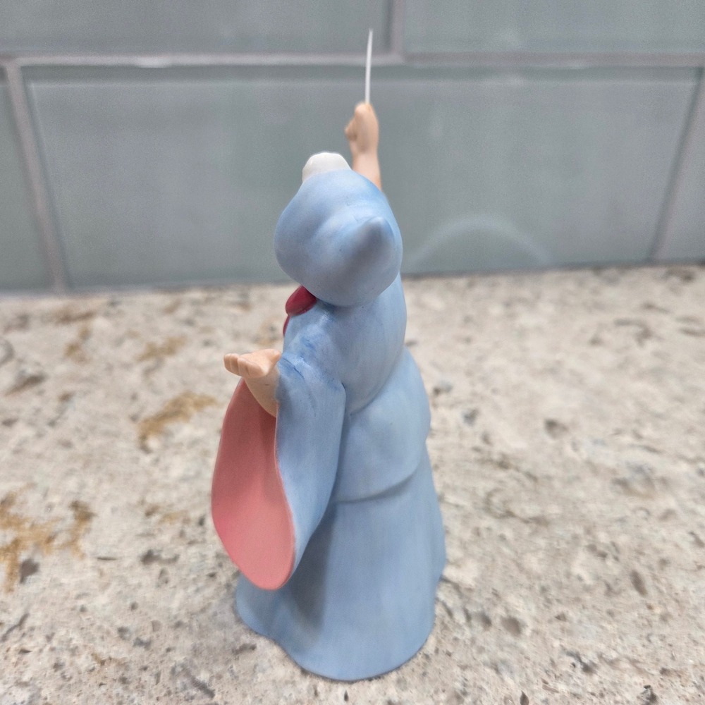 Disney Cinderella Fairy Godmother Porcelain Figurine Blue Red Bow 4.5 Inch - Picture 2 of 8